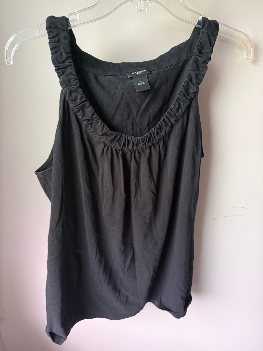 Ann Taylor Black Ruffle-Trim Scoop Neck Tank